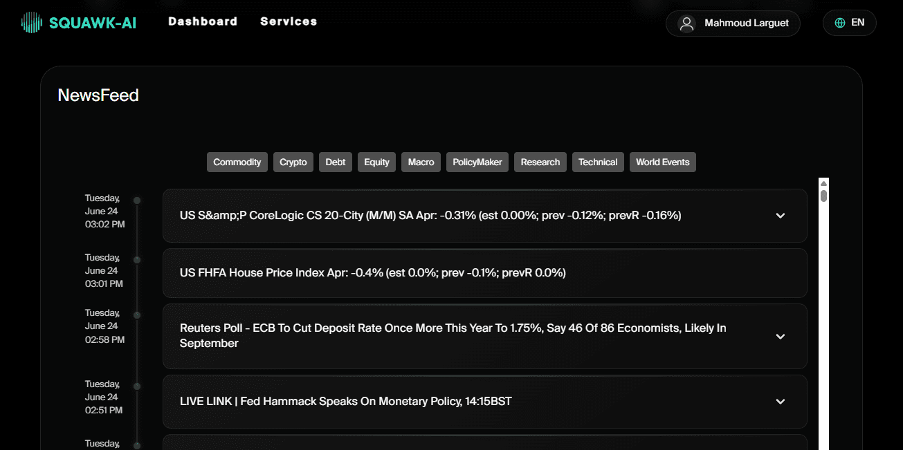 Real-Time Financial News Service - Squawk-AI Platform