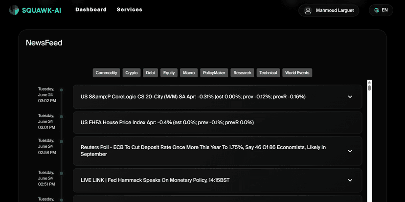 Real-Time Financial News Service - Squawk-AI Platform